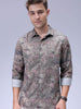 Men's Olive Regular Fit Printed Resort Wear Shirt