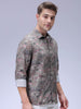 Men's Olive Regular Fit Printed Resort Wear Shirt