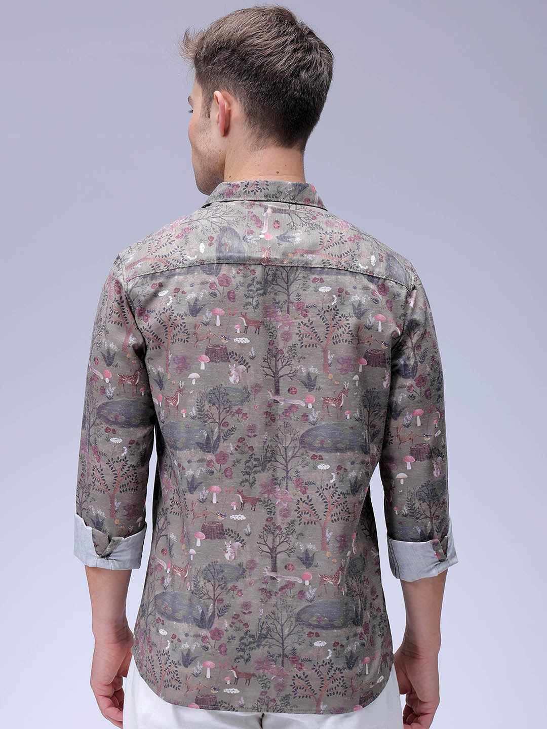 Men's Olive Regular Fit Printed Resort Wear Shirt