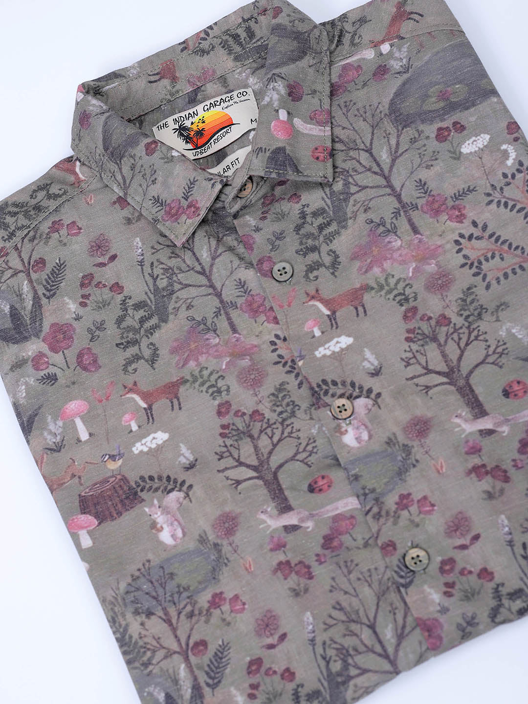 Men's Olive Regular Fit Printed Resort Wear Shirt