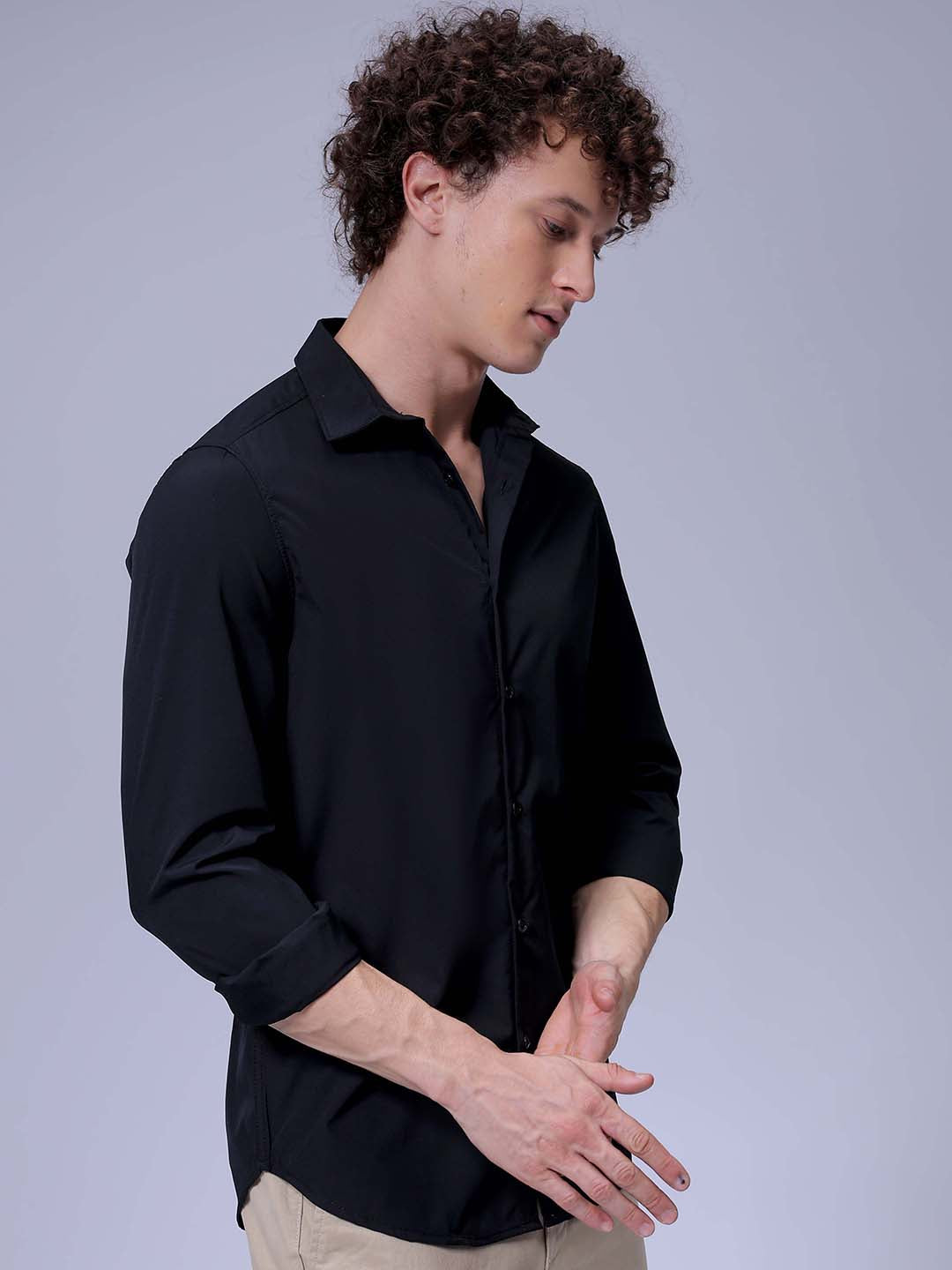 Men's Black Slim Fit Solid Partywear Shirt