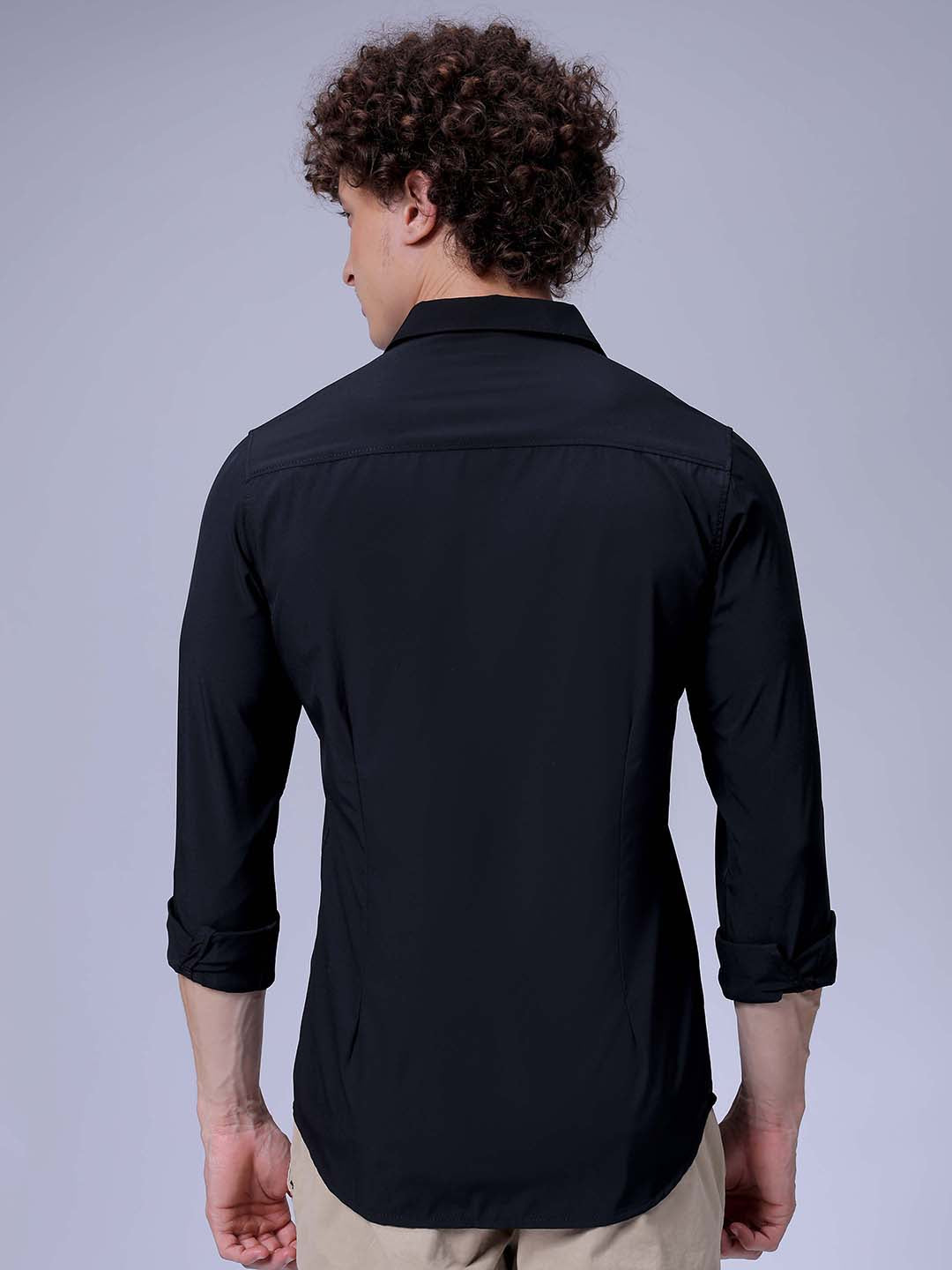Men's Black Slim Fit Solid Partywear Shirt