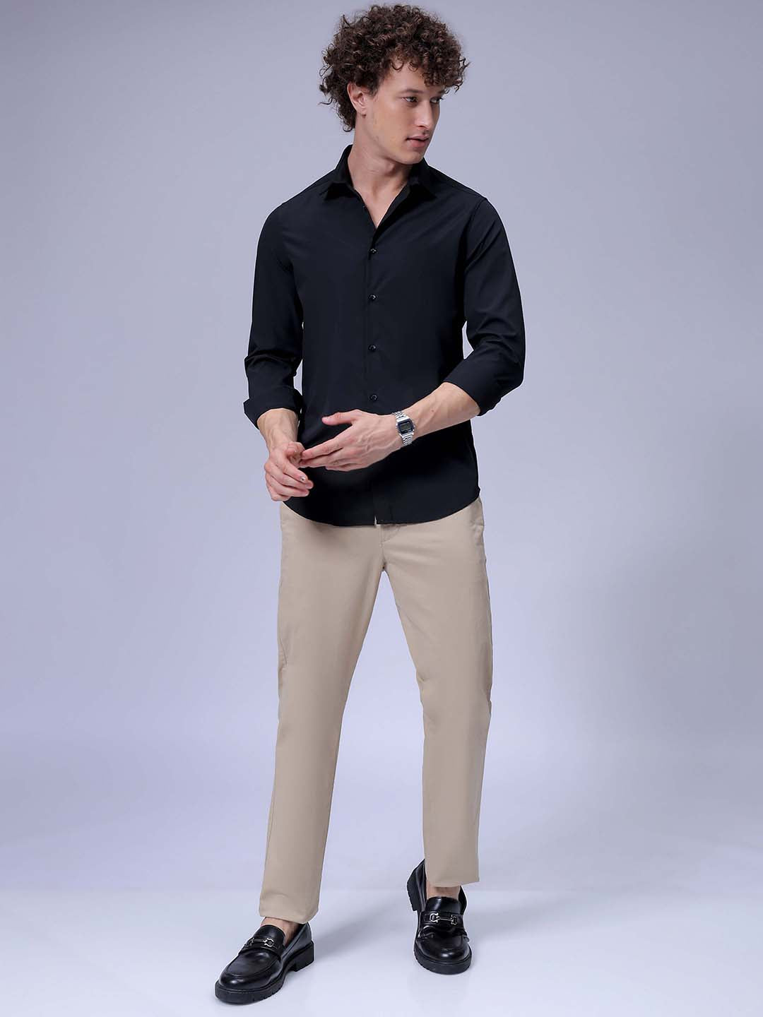 Men's Black Slim Fit Solid Partywear Shirt