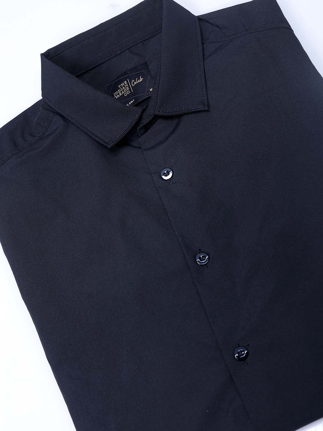 Men's Black Slim Fit Solid Partywear Shirt