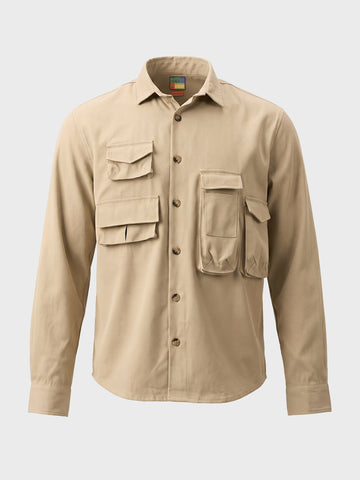 Men's Beige Regular Fit Solid Street Wear Shirt