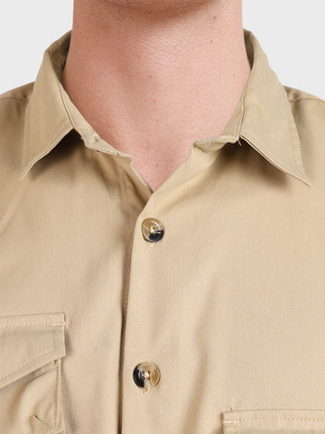Men's Beige Regular Fit Solid Street Wear Shirt