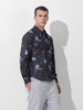 Men's Black Regular Fit Printed Textured Shirt