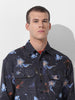 Men's Black Regular Fit Printed Textured Shirt