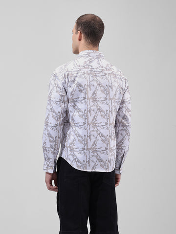 Men's White Regular Fit Printed Textured Shirt