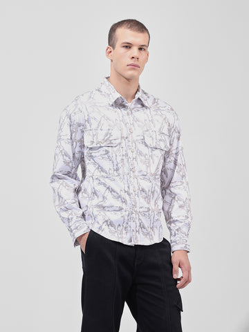 Men's White Regular Fit Printed Textured Shirt