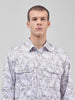 Men's White Regular Fit Printed Textured Shirt