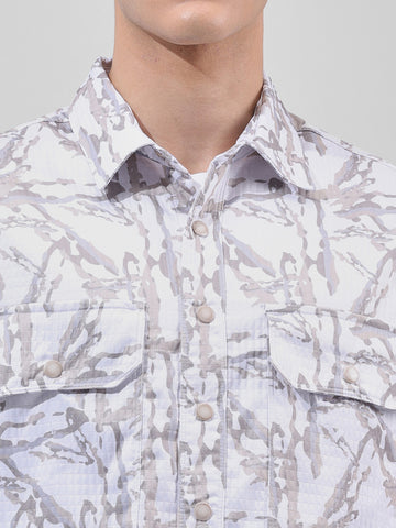 Men's White Regular Fit Printed Textured Shirt