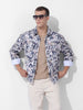 Men's Cream Regular Fit Printed Textured Shirt