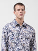 Men's Cream Regular Fit Printed Textured Shirt