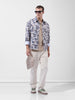 Men's Cream Regular Fit Printed Textured Shirt