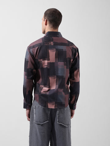 Men's Black Regular Fit Printed Textured Shirt