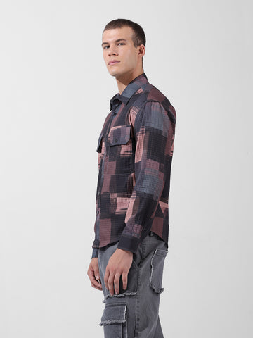 Men's Black Regular Fit Printed Textured Shirt