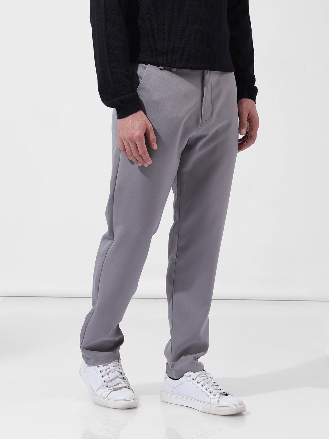 Men's Grey Slim Fit Casual Trousers