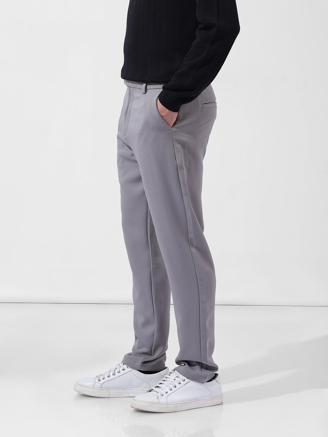 Men's Grey Slim Fit Casual Trousers