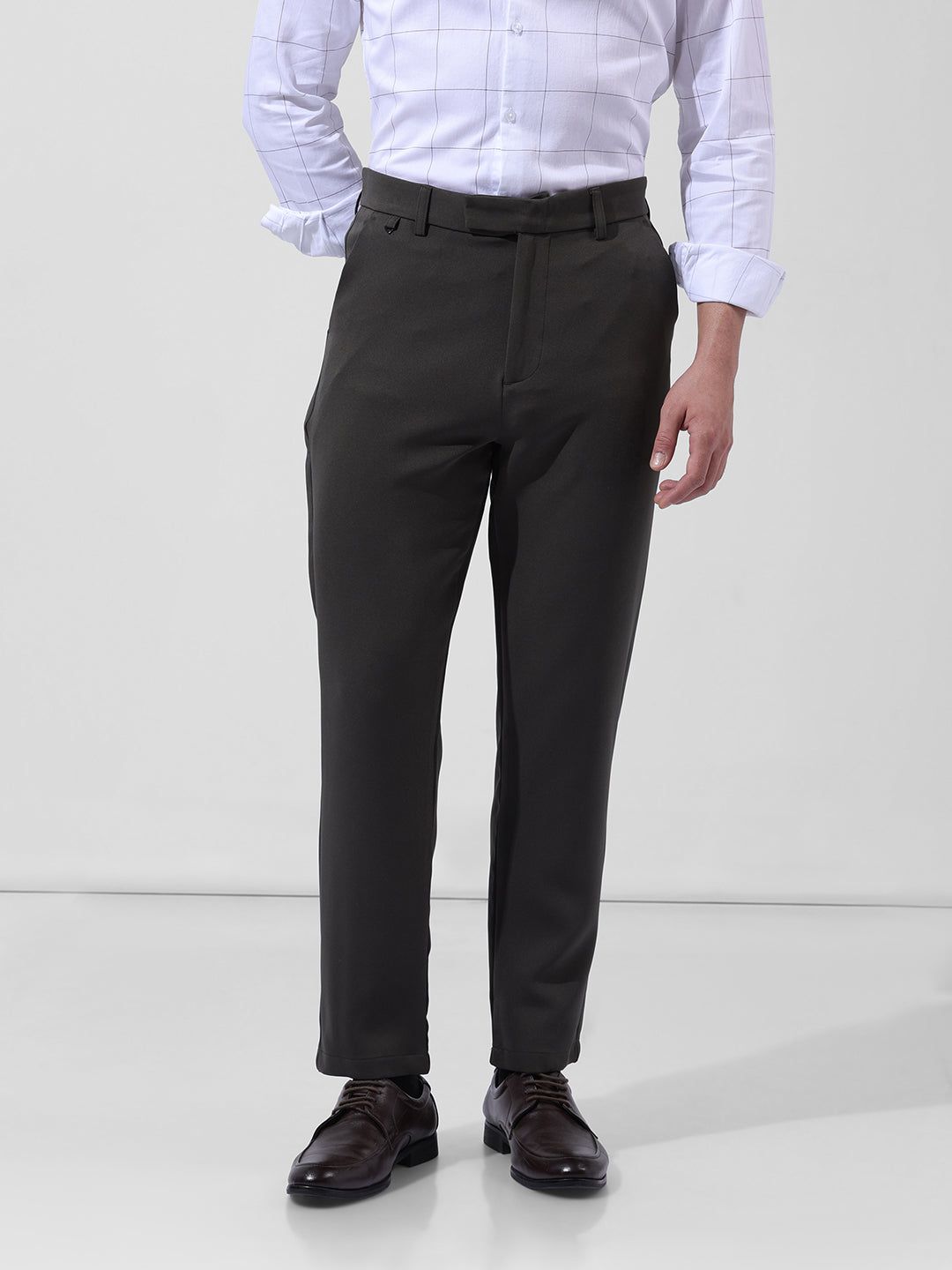 Men's Olive Slim Fit Casual Trousers