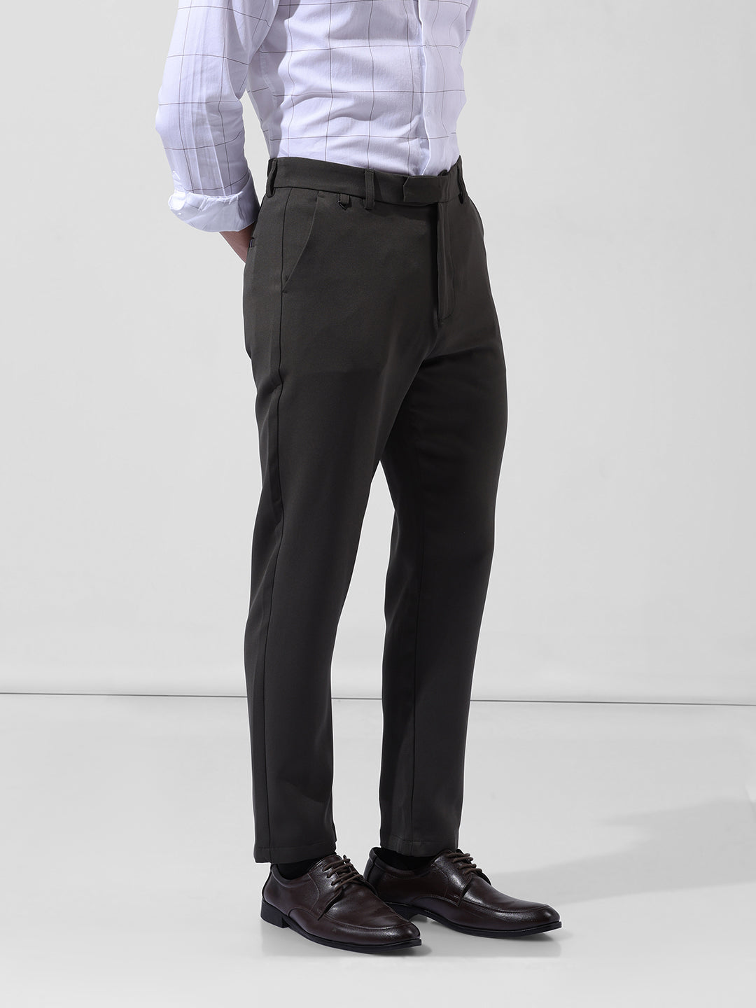 Men's Olive Slim Fit Casual Trousers