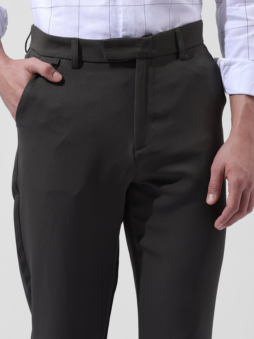 Men's Olive Slim Fit Casual Trousers