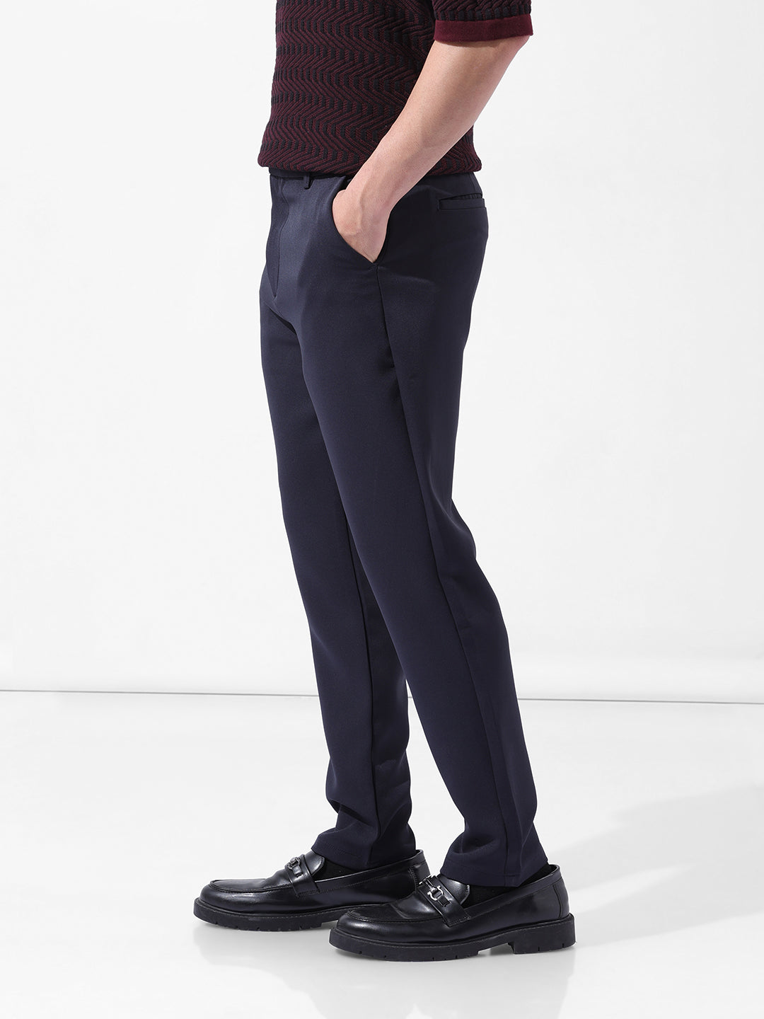 Men's Navy Blue Slim Fit Casual Trousers