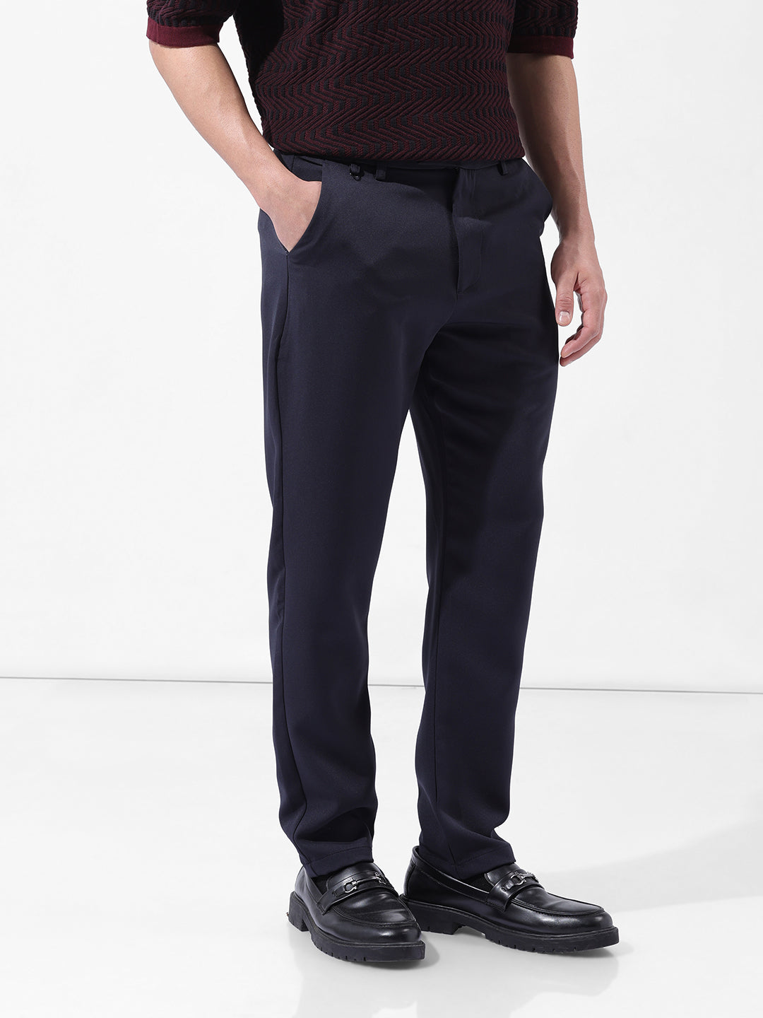 Men's Navy Blue Slim Fit Casual Trousers