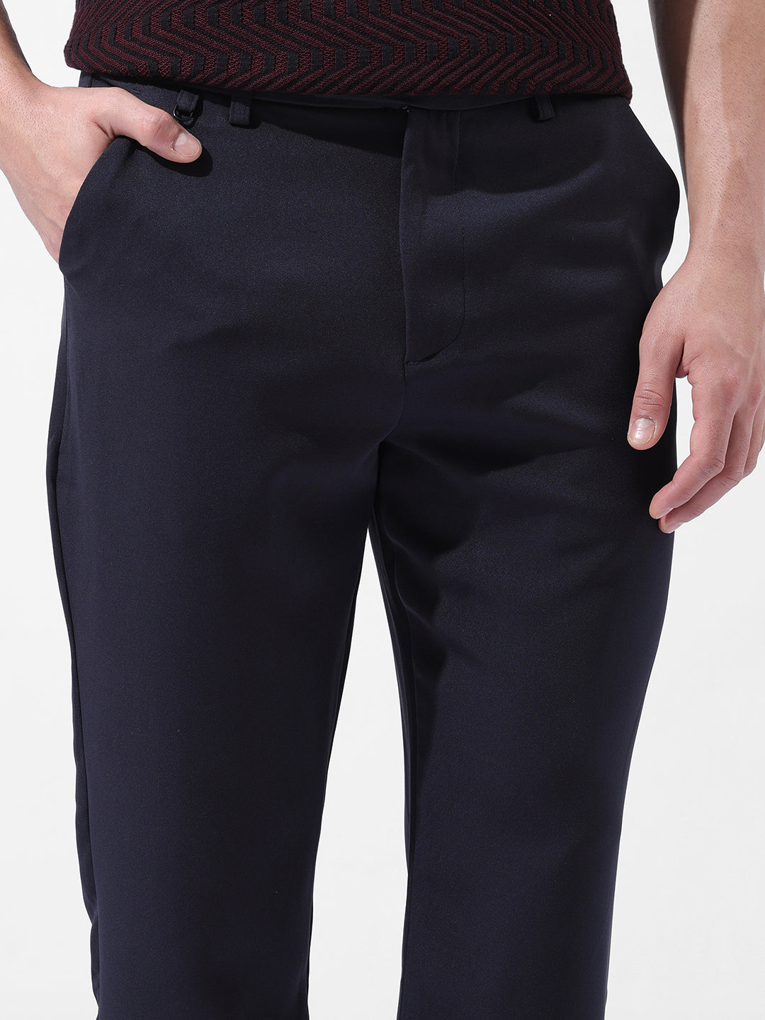 Men's Navy Blue Slim Fit Casual Trousers