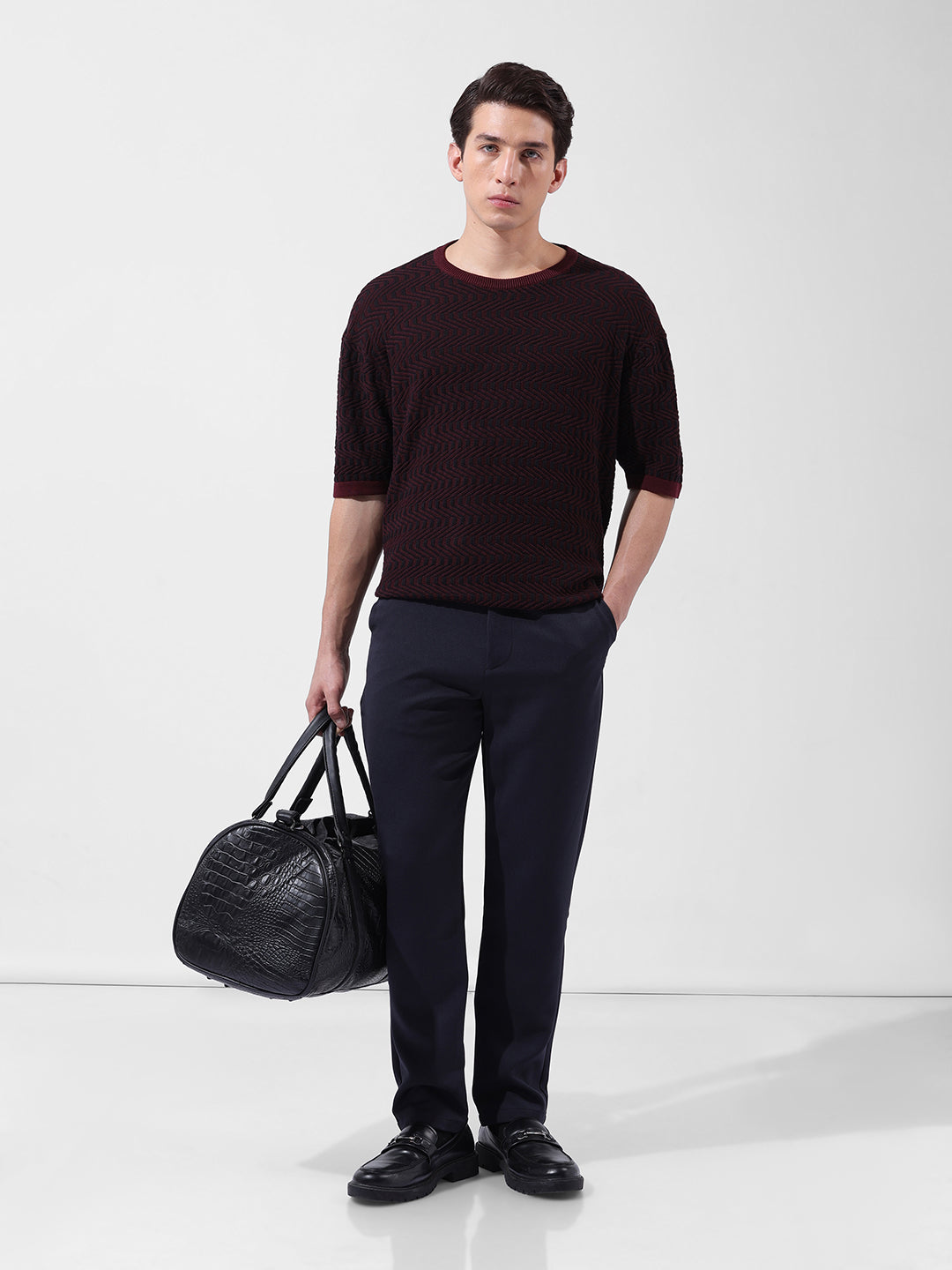 Men's Navy Blue Slim Fit Casual Trousers