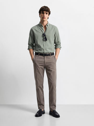 Men's Grey Regular Fit Solid Casual Chinos