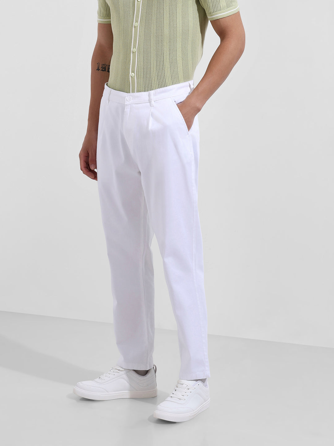 Men's White Relaxed Fit Casual Chinos