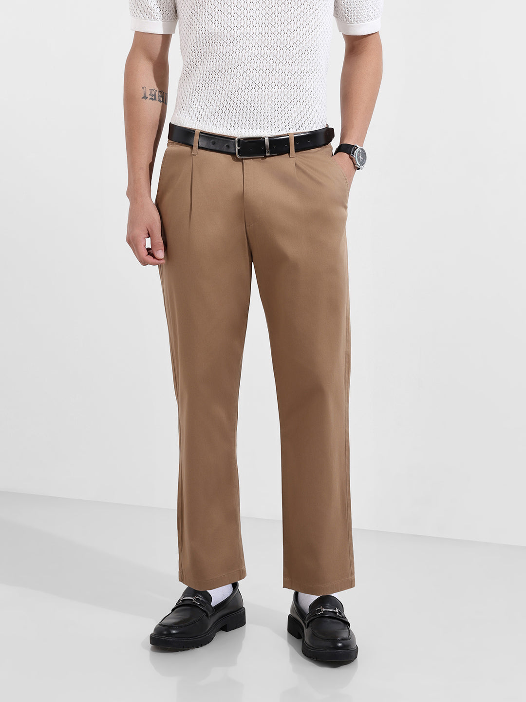 Men's Khaki Relaxed Fit Casual Chinos