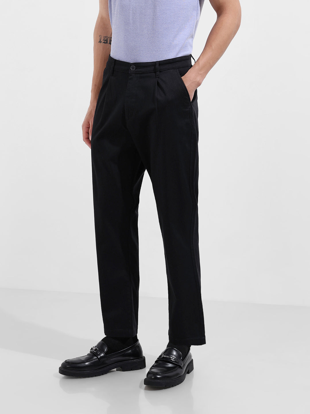 Men's Black Relaxed Fit Casual Chinos