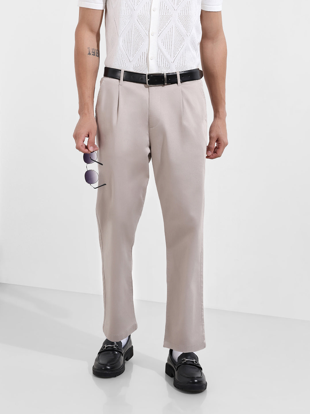 Men's Grey Relaxed Fit Casual Chinos