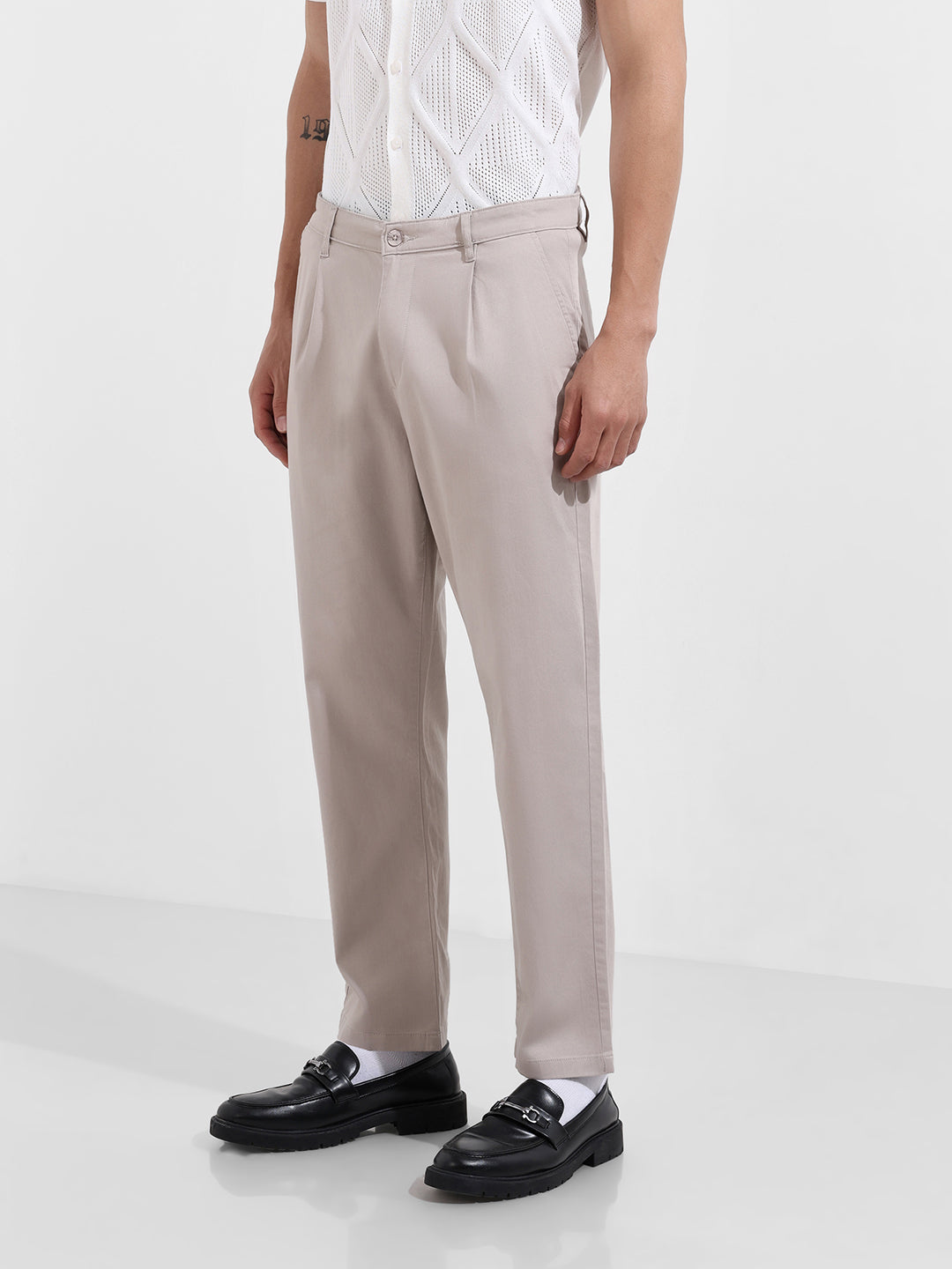 Men's Grey Relaxed Fit Casual Chinos