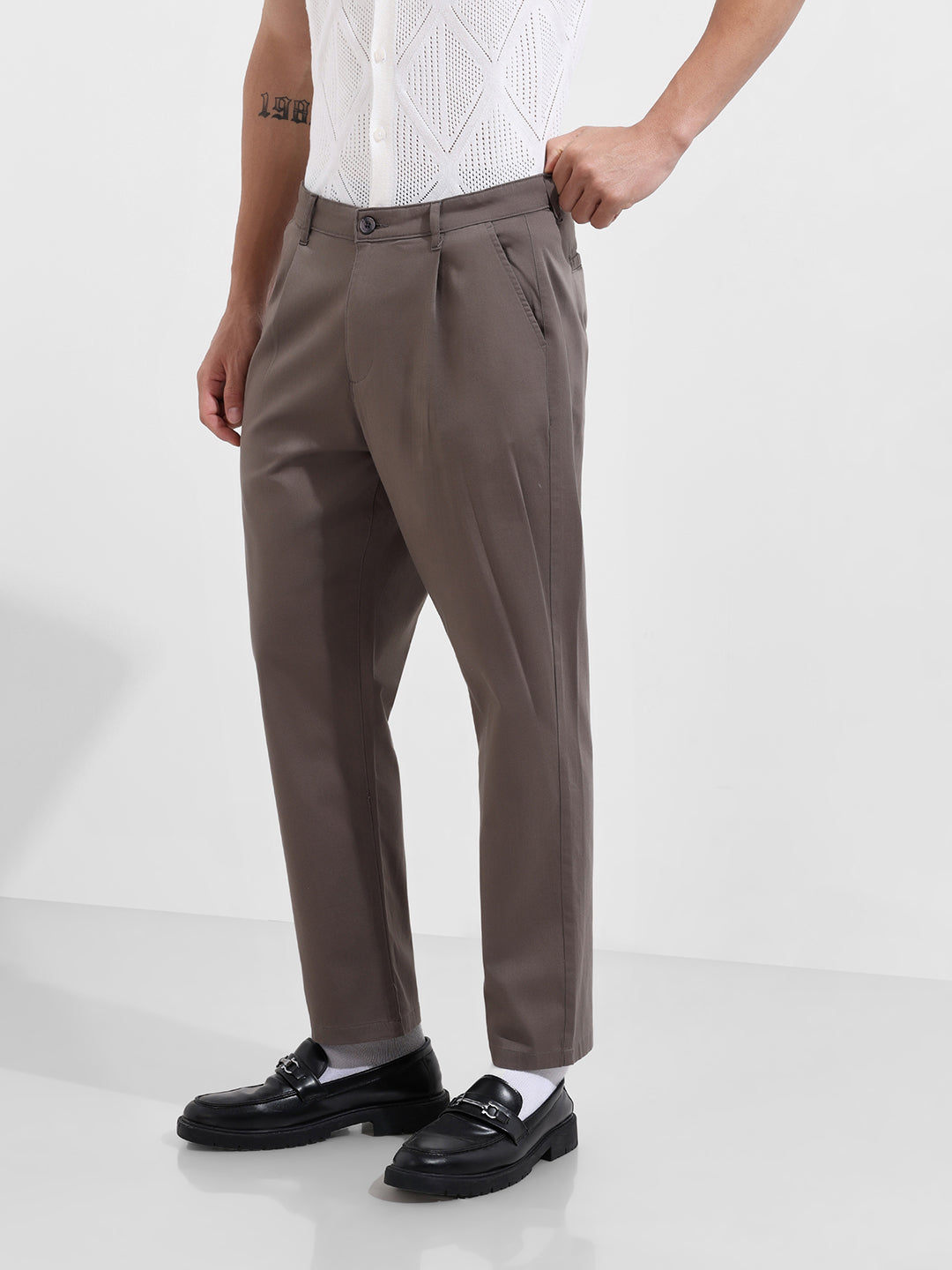 Men's Grey Relaxed Fit Casual Chinos