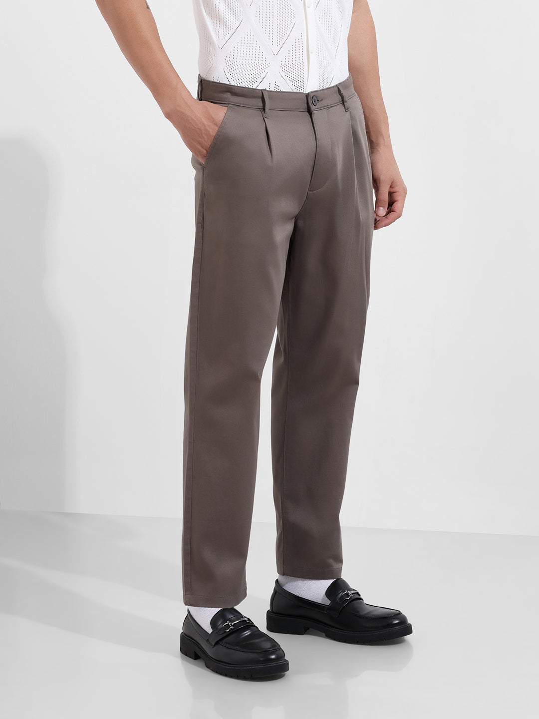 Men's Grey Relaxed Fit Casual Chinos