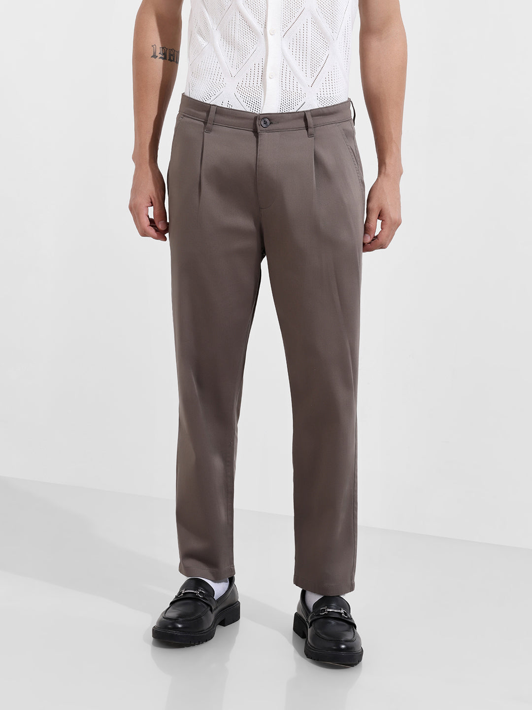 Men's Grey Relaxed Fit Casual Chinos