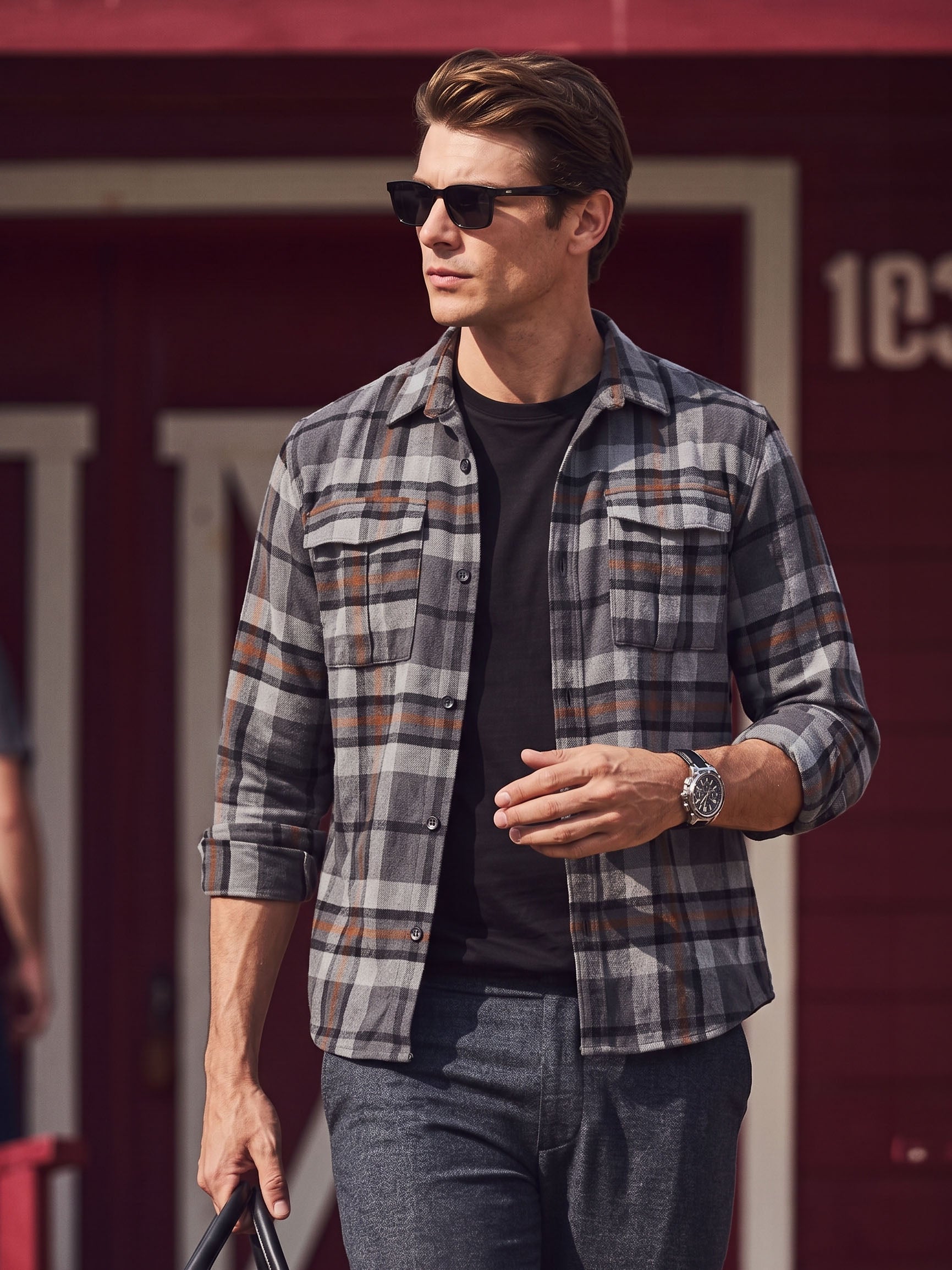 Men's Grey Regular Fit Checkered Casual Shirt