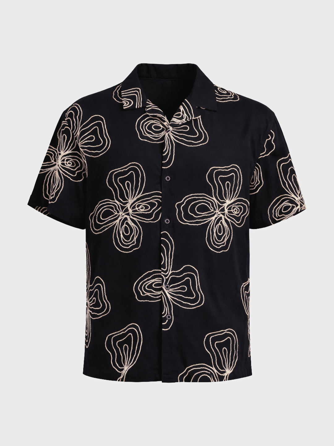 Men's Black Relaxed Fit Textured Embroidered Shirt