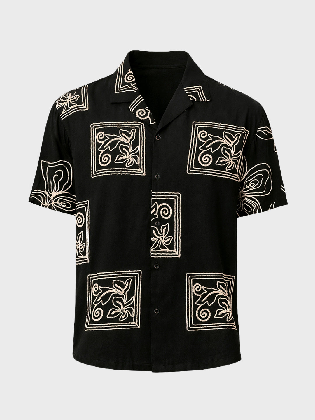 Men's Black Relaxed Fit Textured Embroidered Shirt