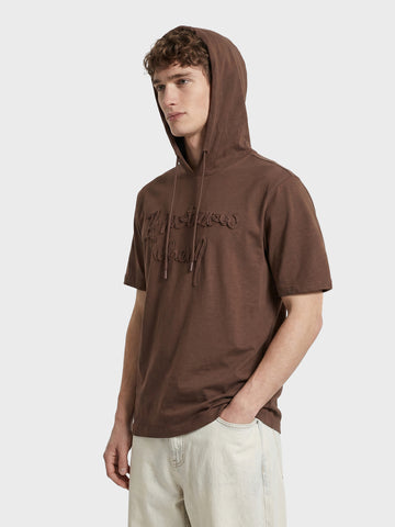 Men's Brown Relaxed Fit Embroidered Casual T-Shirts