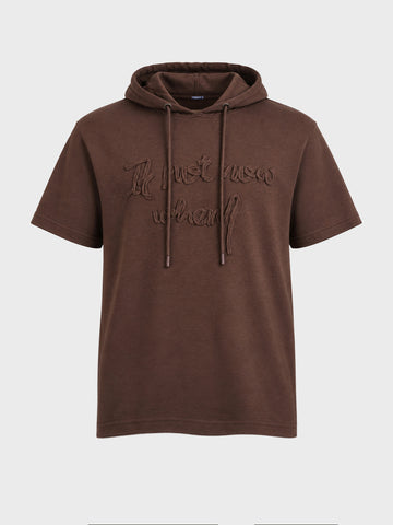 Men's Brown Relaxed Fit Embroidered Casual T-Shirts