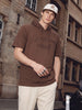 Men's Brown Relaxed Fit Embroidered Casual T-Shirts