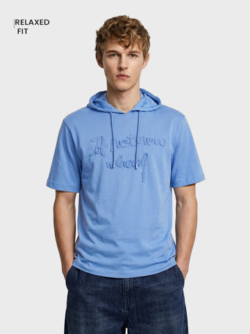 Men's Blue Relaxed Fit Embroidered Casual T-Shirts