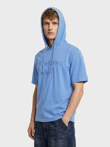 Men's Blue Relaxed Fit Embroidered Casual T-Shirts