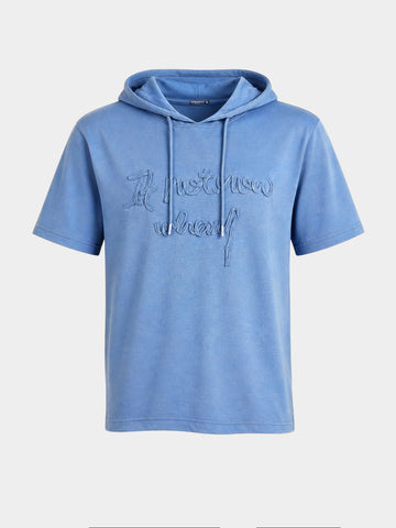 Men's Blue Relaxed Fit Embroidered Casual T-Shirts
