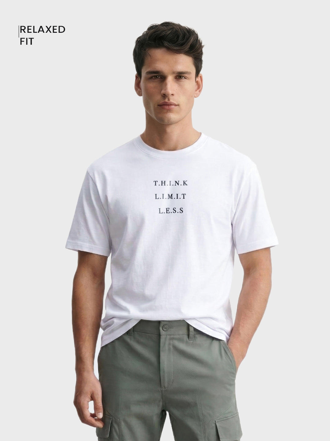 Men's White Relaxed Fit Printed Casual T-Shirt