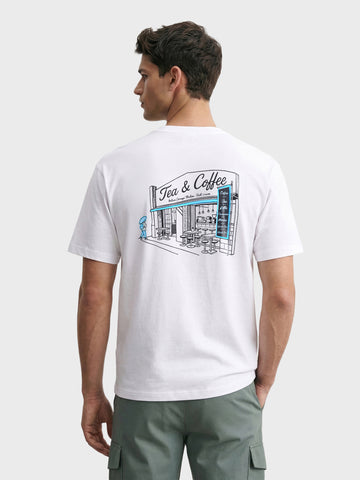 Men's White Relaxed Fit Printed Casual T-Shirt